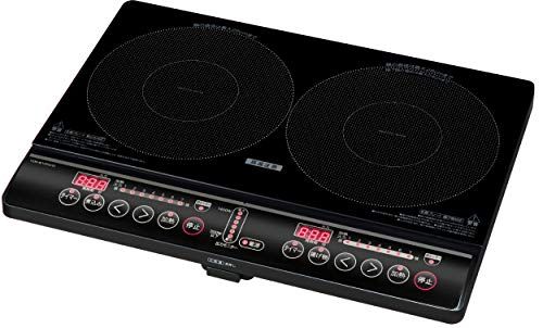 [山善] 2口 IHコンロ IHクッキングヒーター 1400W IH調理器 工事不要 (幅56cmタイプ) 煮込みモード搭載 静音設計 ブラック YEM-W1456(B)★m