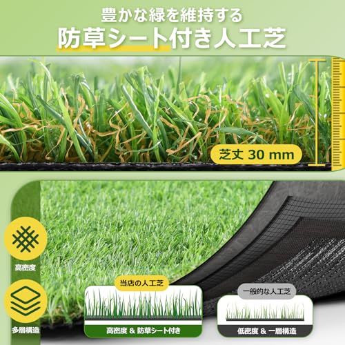 人工芝 ロール 1mx10m リアル感 芝丈30mm 高耐久 透水タイプ 防草シート 24本ピン付き フレッシュグリーン (1×10m)★m