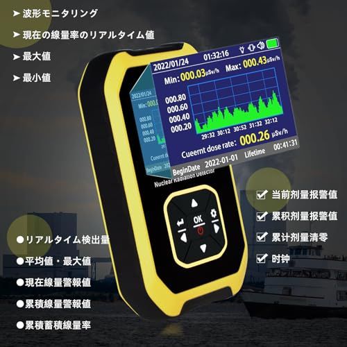 高感度放射線測定器ガイガーカウンター -AIOMEST 線量計 X線/β線/γ線 CPM測定 警報機能付 5単位対応 μSv/h表示 最大/平均値リアルタイム表示 携帯用核放射線能検出器★m