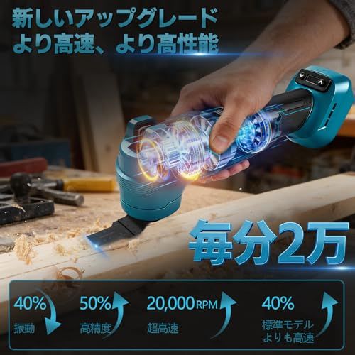 充電式マルチツール マキタ18Vバッテリー互換性 4.5°振動角度 6段階で手動調整 インテリジェント自動モード機能付き ブラシレスモーター搭載 LEDリング照明を搭? エラーコード表示機能 高速切断 低振動 クイックロックで簡単交換 37種 75db0627 充電式マルチツール マキタ18Vバッテリー互換性 4.5°振動角度 6段階で手動調整 インテリジェント自動モード機能付き ブラシレスモーター搭載 LEDリング照明を搭? エラーコード表示機能 高速切断 低振動 クイックロックで簡単交換 37種 75db0627