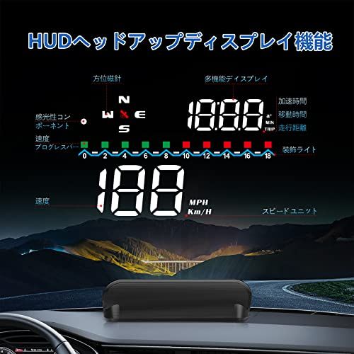 wiiyii車HUD、GPSスピードメーター、表示速度と時間、フロントガラスの車載計器、リマインダー機能付き、すべての車に適していますkk 82521585