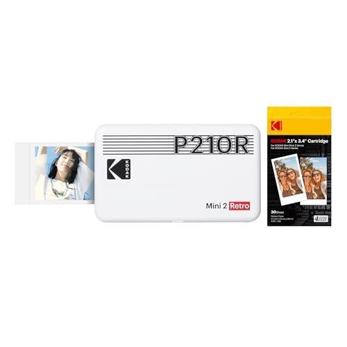 コダックKodak Mini 2 レトロ 4PASS スマホプリンター／インスタントプリンター／チェキプリンター(5.3ｘ8.6cm)+プリンター本体8枚入り+30枚バンドル、ホワイトｍａ