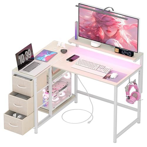 LunarLight PCパソコンデスク 幅108奥行き80高さ71.8cm テレワーク L型デスク・左右組み換え自由 3段調節モニター台(10?33.5cm対応) 引き出しとコンセント付き 収納たっぷり ゲーミングデスク オフィスデスク 書斎 収納ラックma LunarLight PCパソコンデスク 幅108奥行き80高さ71.8cm テレワーク L型デスク・左右組み換え自由 3段調節モニター台(10?33.5cm対応) 引き出しとコンセント付き 収納たっぷり ゲーミングデスク オフィスデスク 書斎 収納ラックma