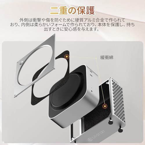Ulanzi QT01 Mac mini M4用/M4 Pro 用シャーシ ケース 縦型コンピュータケース 保護防塵ブラケット 収納スタンド アルミニウム製 ミニスタンド DIY PC パーツ 省スペース 多機能 安定感 滑り止め 携帯に便利 Mac Miｍａ