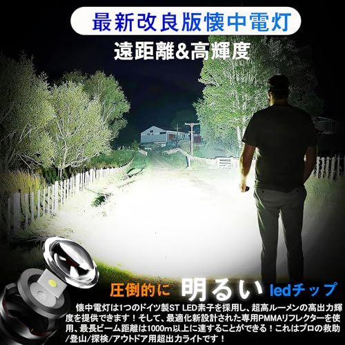 懐中電灯 LED 強力 超高輝度 2000000ルーメン 軍用最強 Type-C USB充電式/電池式ハンドランプ IPX 67防水 新型 無極調光 ズーム式 耐衝撃 余裕表示 登山 夜釣り 夜間訓練 作業用 停電 防災 地震 避難対策 クリスマスプレゼンｍａ