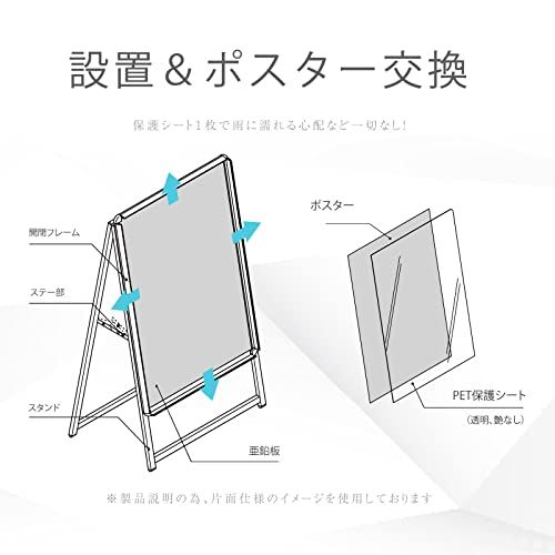 【ナリタカストア 】看板 たて看板 スタンド看板 A2 A型看板 パネルスタンド W460xH940mm 店舗用看板 屋外 ポスターフレームスタンド グリップ式A型看板 防雨 案内 a2 両面 ブラック KJC-A2-Dｍａ