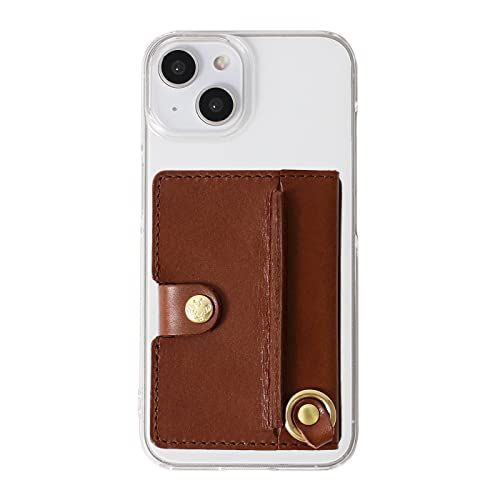[HUKURO] 貼り付け型スマホカードケース -plus4- 右手持ち 栃木レザー 本革 シール型 カード入れ カード収納 パスケース 背面収納 スマホスタンド メンズ レディース 日本製 HUKURO フクロ ブラウンｍａ