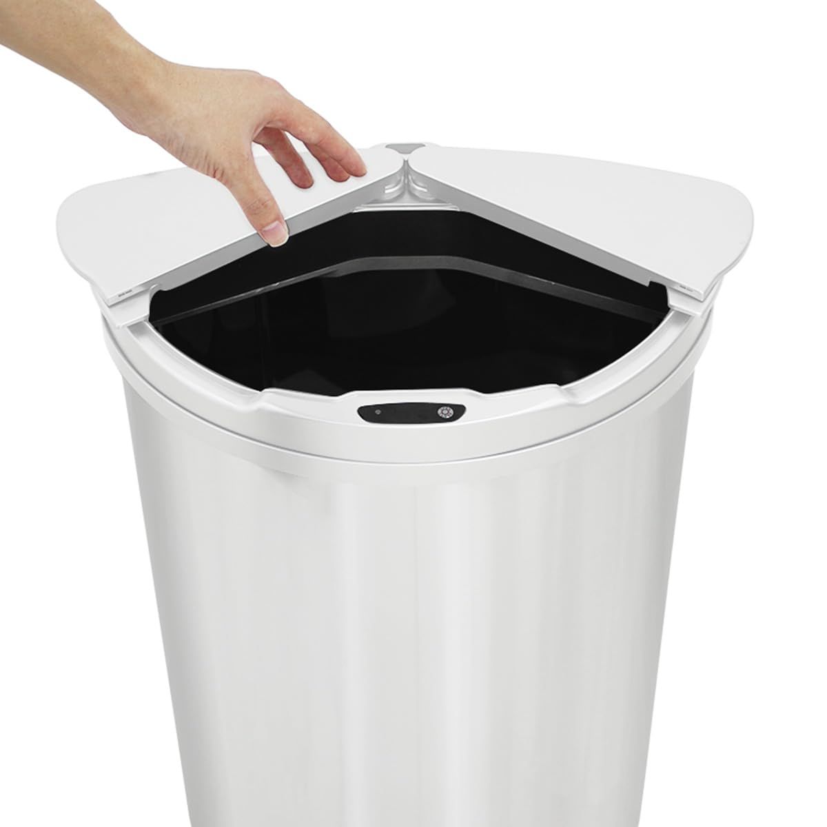 WEIMALL ゴミ箱 自動開閉 センサー式 電池式 横開き スリム 広口設計 ステンレス ストッパー付き 47L 45L袋対応 ホワイト FHB006WHｍａ
