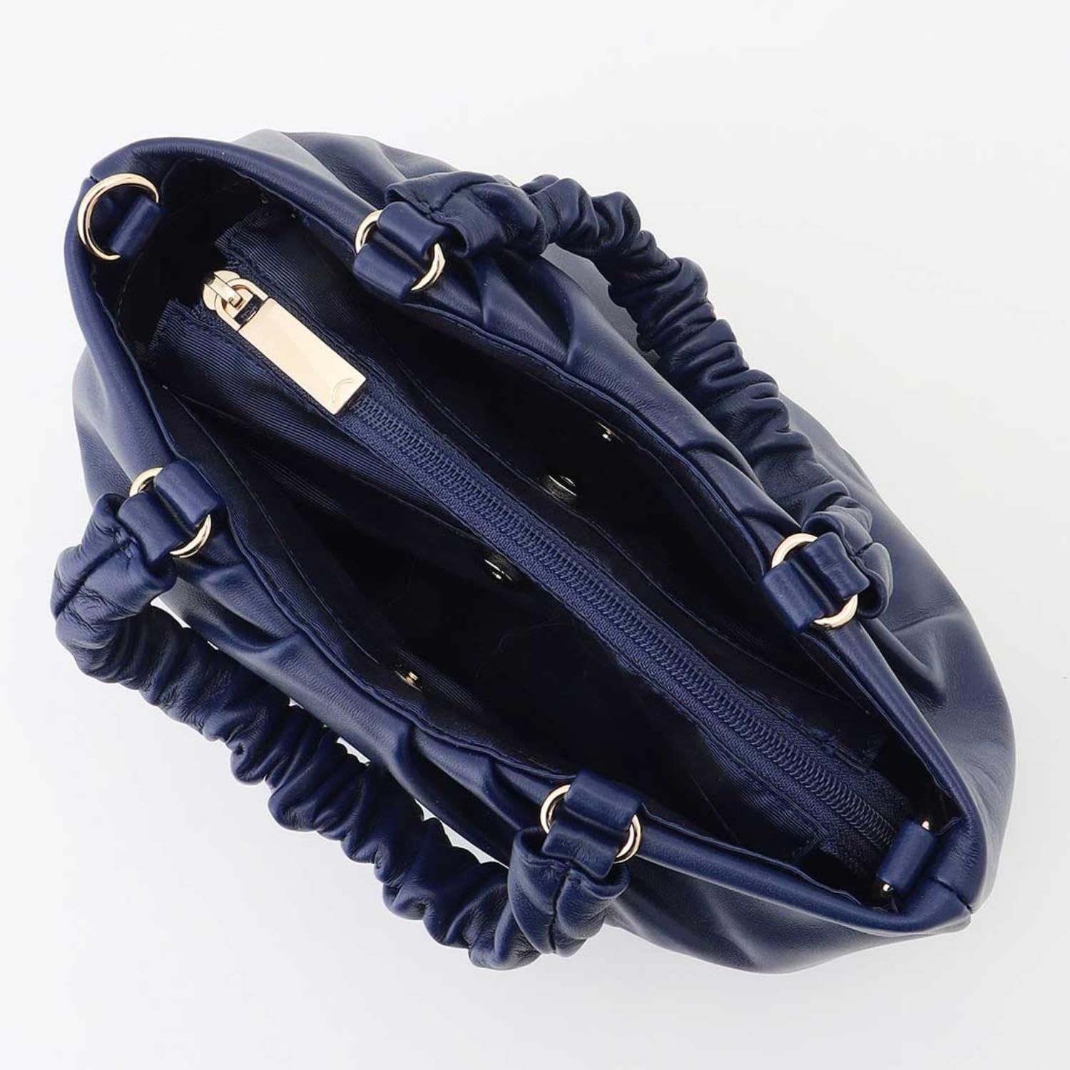 新品 [ラバガジェリー] シープレザー ギャザーハンドル2wayラウンドトートバッグ B008401 ネイビー(66)