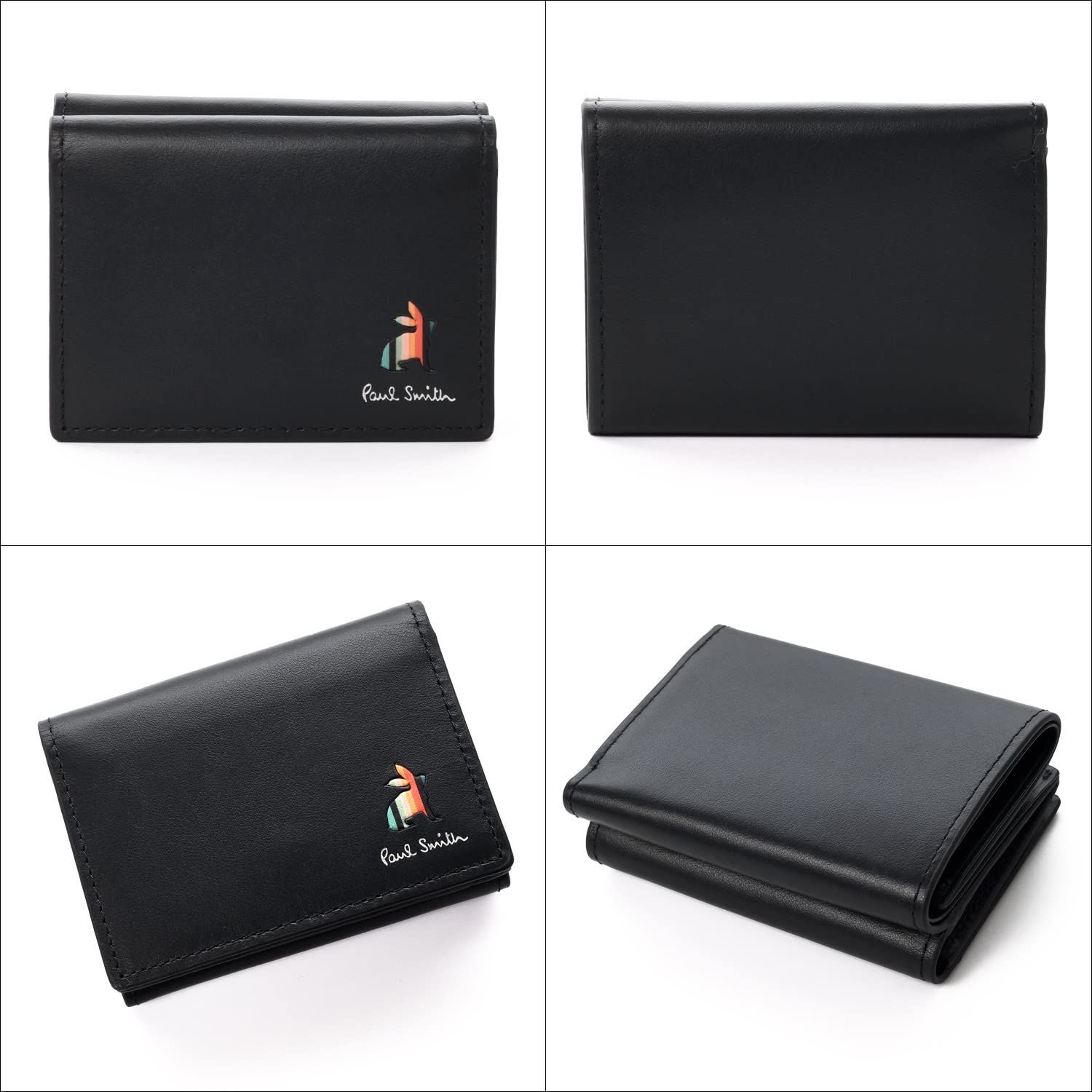 新品 [ポールスミス] [名入れ可] 財布 三つ折り ミニウォレット マーケトリーストライプラビット 小さめ 小銭入れ 牛革 革 レザー 873920 P654/BPS654 (名入れなし ブラック)