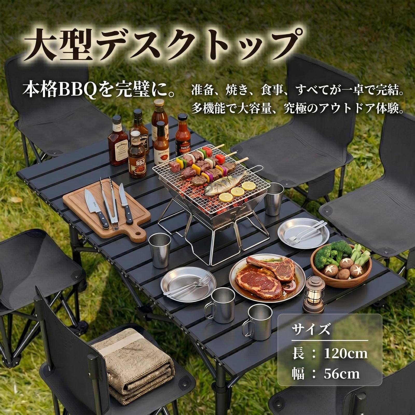 XINGMIVA アウトドアテーブルセット 7点 幅120cm キャンプ BBQ