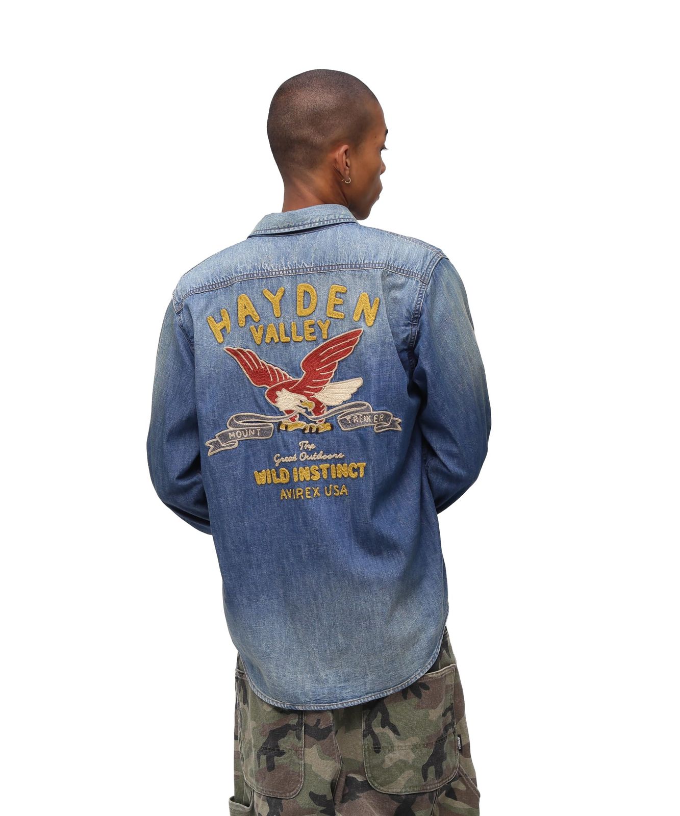 新品 [アヴィレックス] EMB DENIM SHIRT HAYDEN VALLEY 刺繍 デニムシャツ ヘイデンバレー メンズ M 432 ユーズド 783-5220014