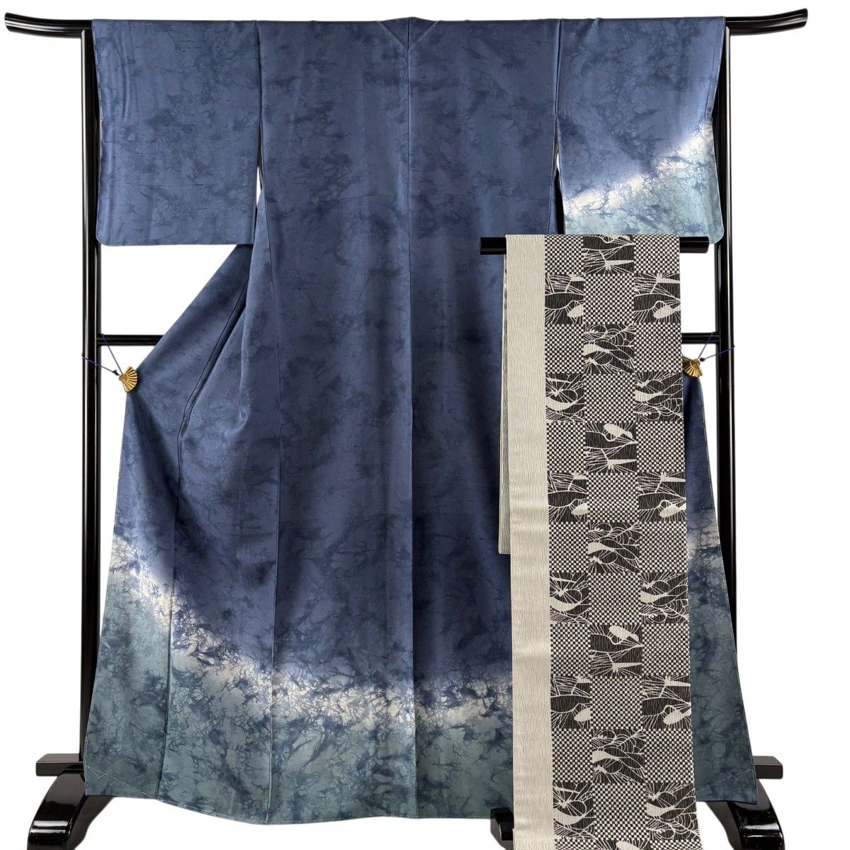 美品 付下げ 身丈162.5cm 裄丈66.5cm M 袷 袋帯セット 紬地 草花 