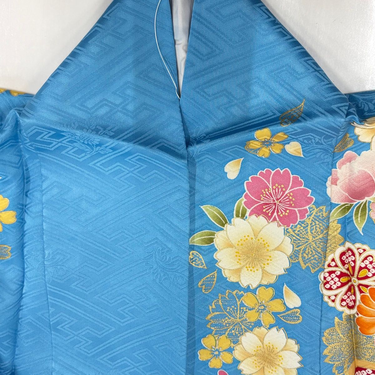 美品】 振袖 身丈165cm 裄丈67cm M 袷 袋帯フルセット 牡丹 桜 金糸
