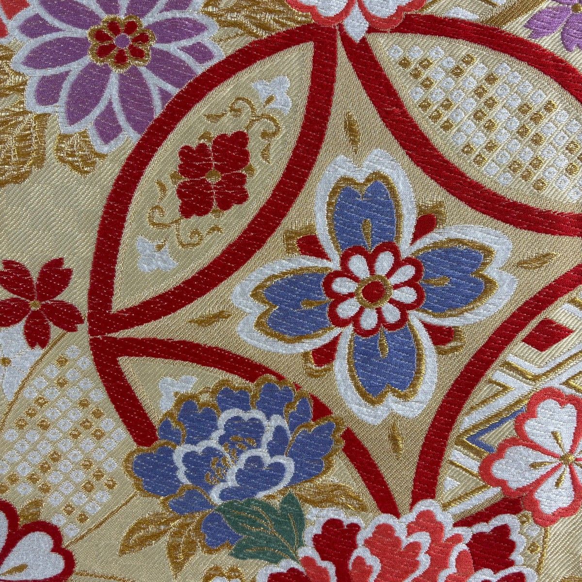 美品】 振袖 身丈165cm 裄丈67cm M 袷 袋帯フルセット 牡丹 桜 金糸
