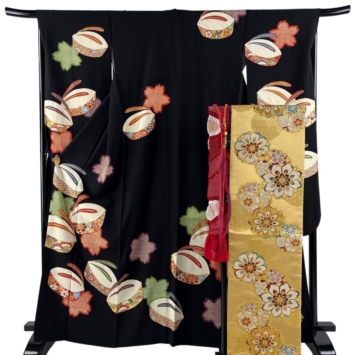 美品】 振袖 身丈165cm 裄丈67cm M 袷 袋帯フルセット うさぎ 桜 金彩