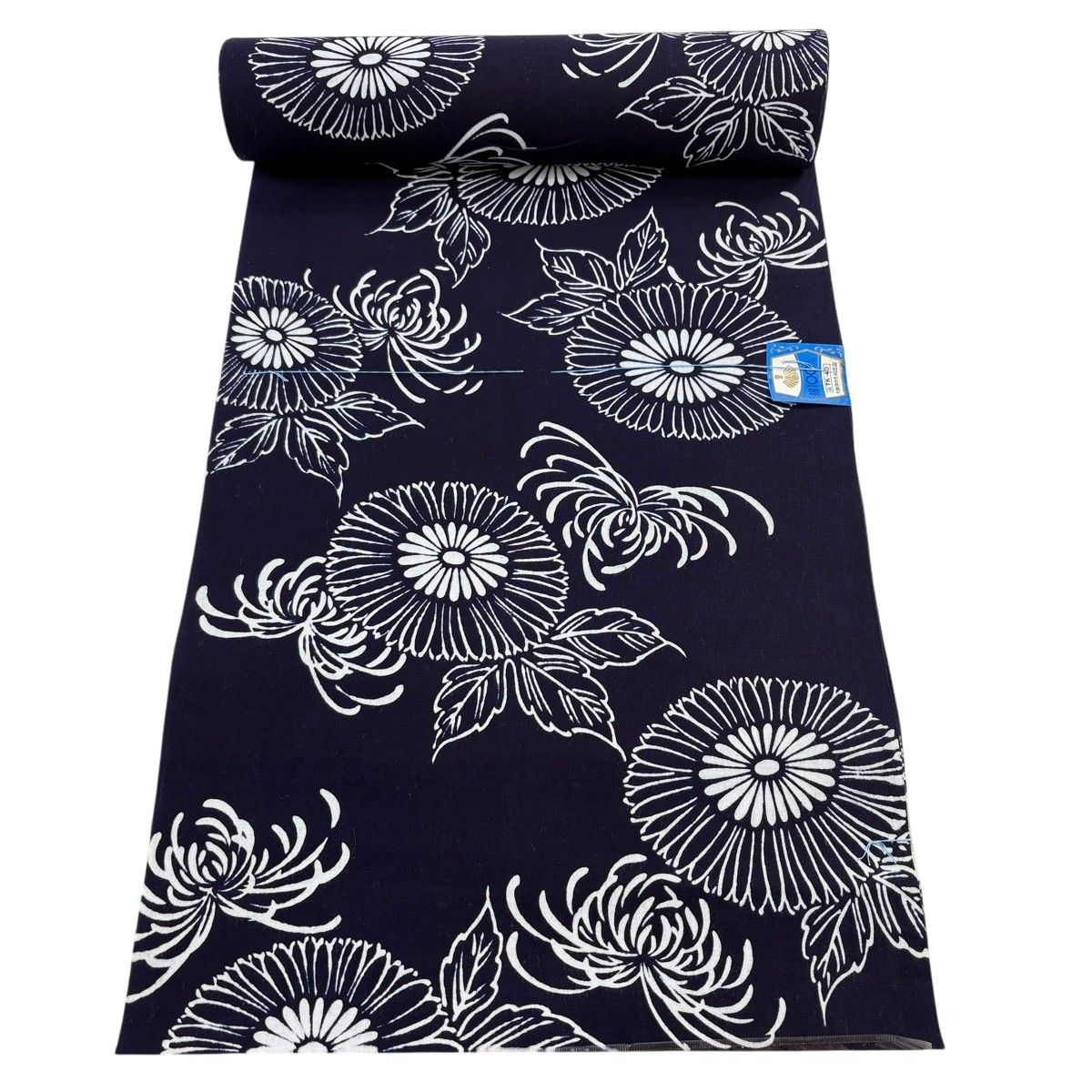 反物 優品 浴衣 菊 乱菊 濃紺 綿 【中古】