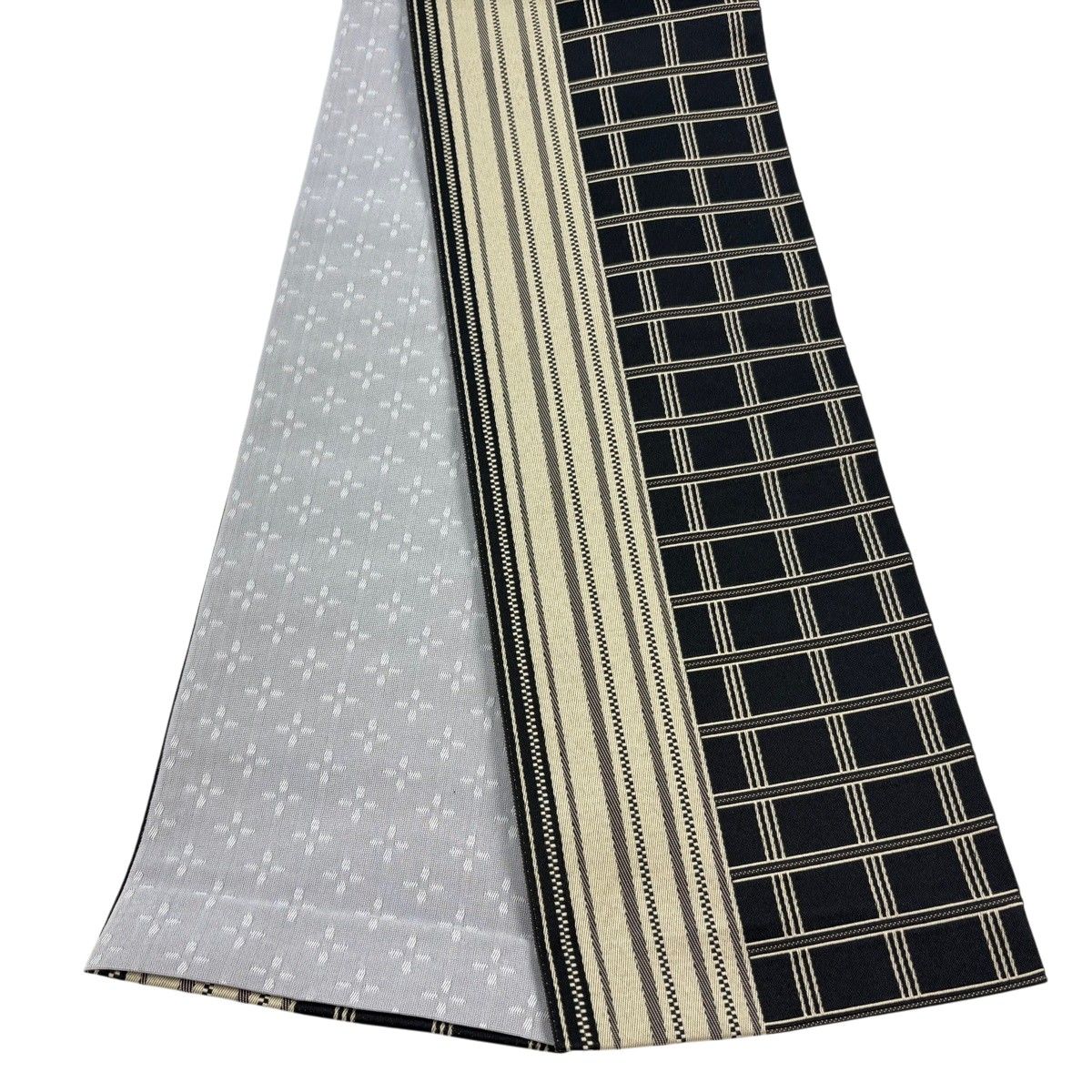 【美品】半幅帯 優品 格子 縞 黒 化繊 【中古】