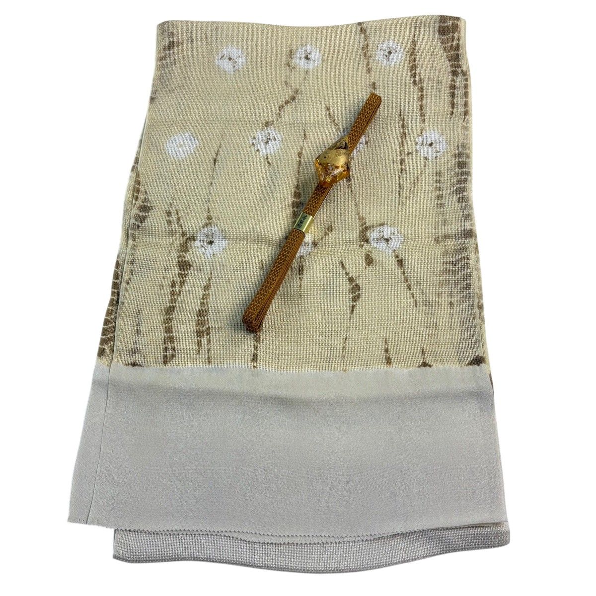 【美品】 和装セット 優品 帯締め帯揚げ2点セット 花柄 ベージュ 正絹 和装小物 【中古】