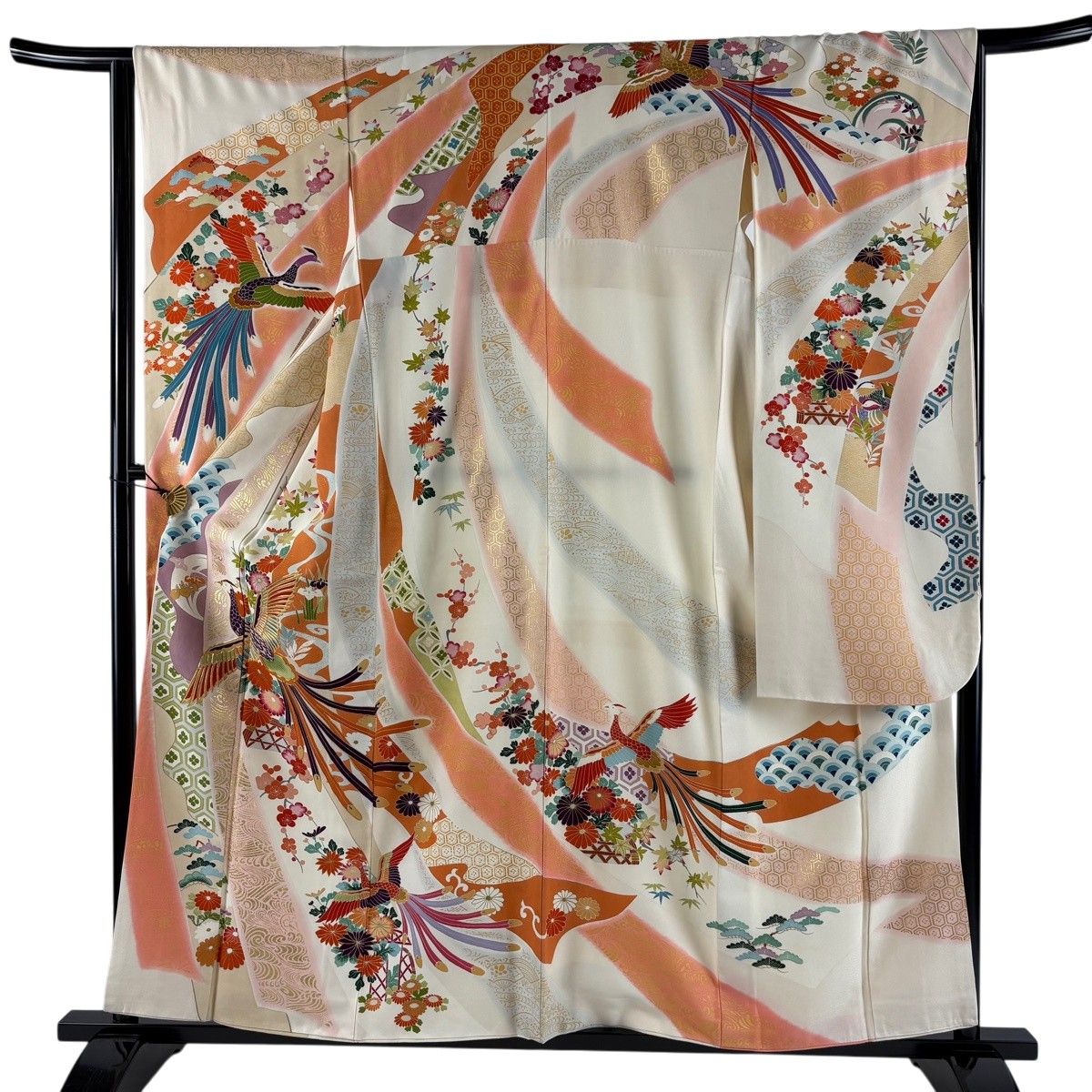 振袖 身丈159cm 裄丈64.5cm M 袷 鳳凰 松竹梅 金糸 金彩 クリーム 正絹 秀品 【中古】 7,154円