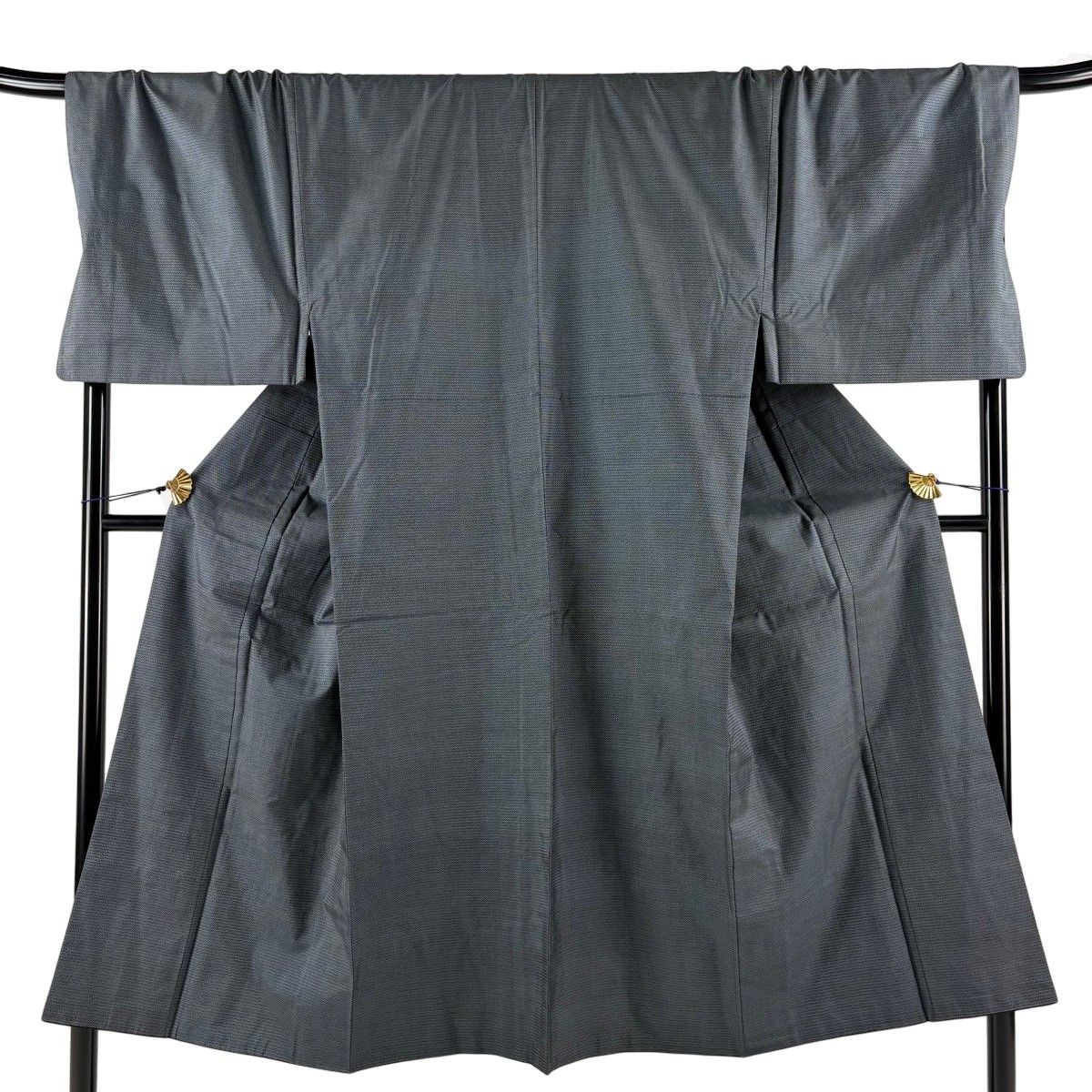 男着物 身丈146cm 裄丈73cm M 袷 アンサンブル 紬 幾何学模様 青灰色 正絹 秀品 【中古】