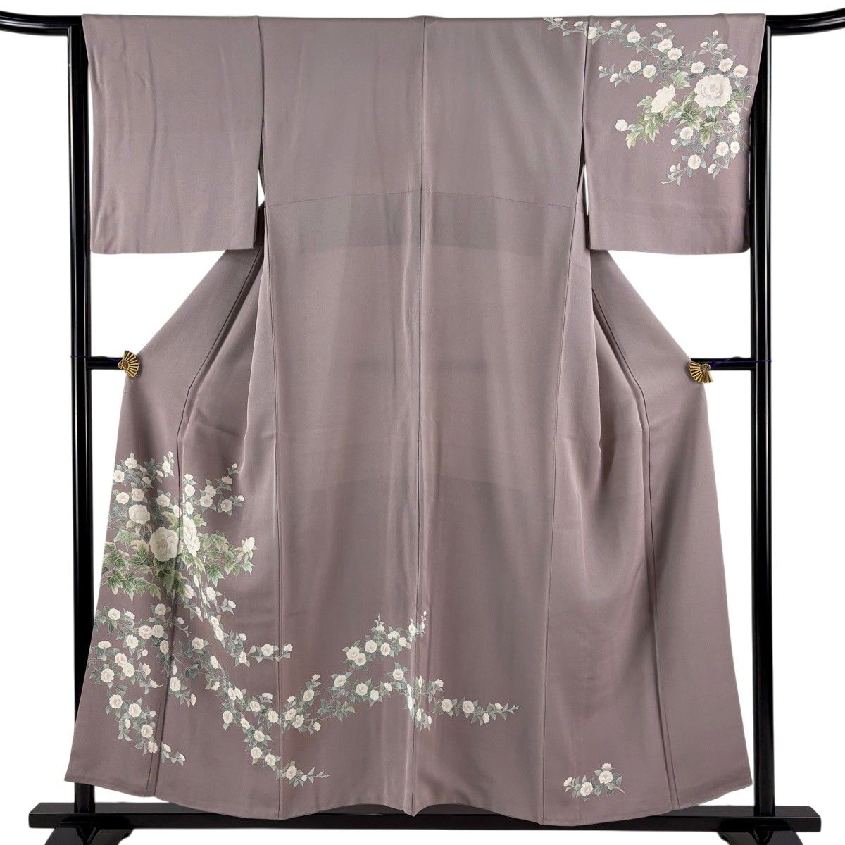 訪問着 身丈154cm 裄丈64.5cm M 袷 枝花 灰紫 正絹 秀品 【中古