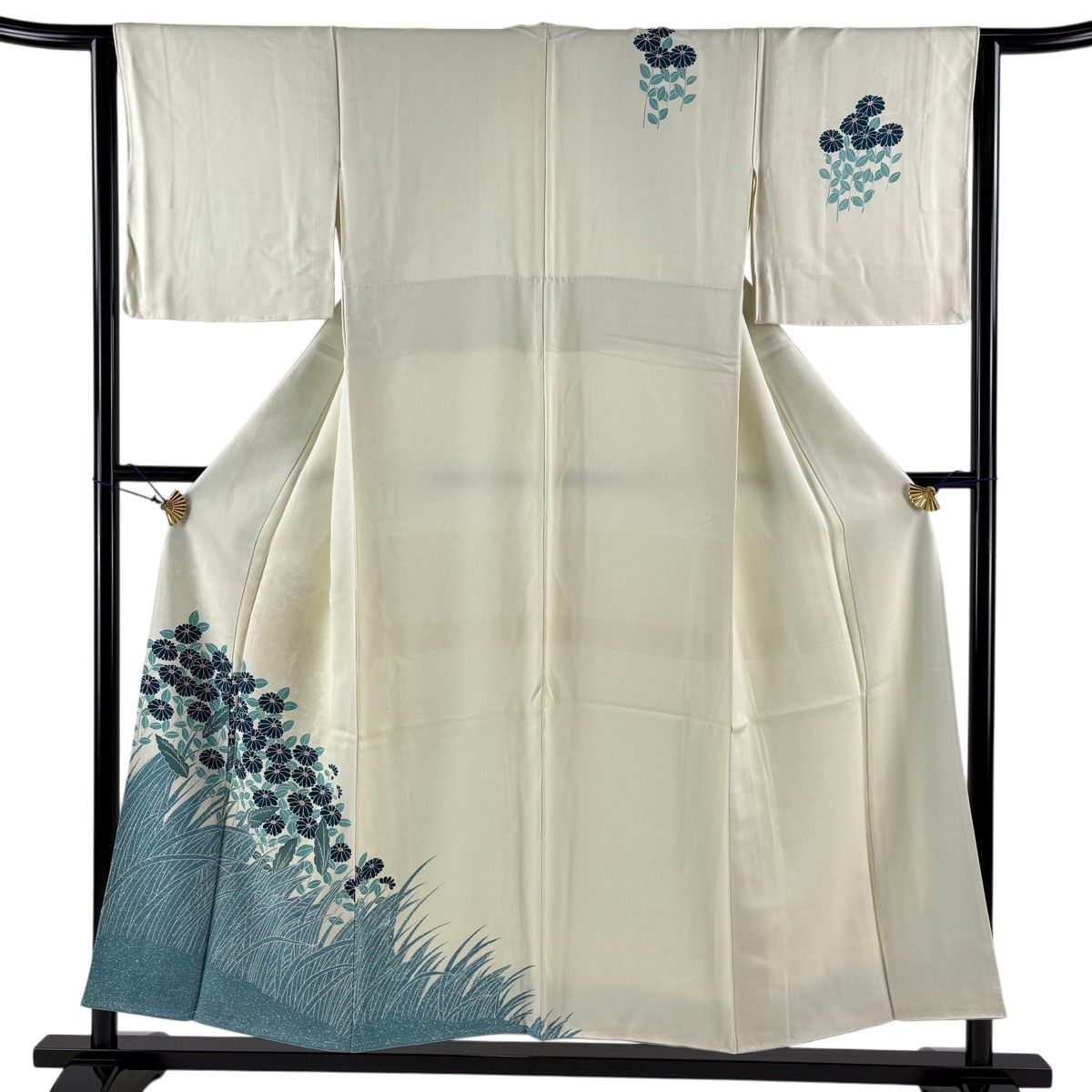 付下げ 身丈151.5cm 裄丈63.5cm S 袷 草花 薄緑 正絹 秀品 【中古