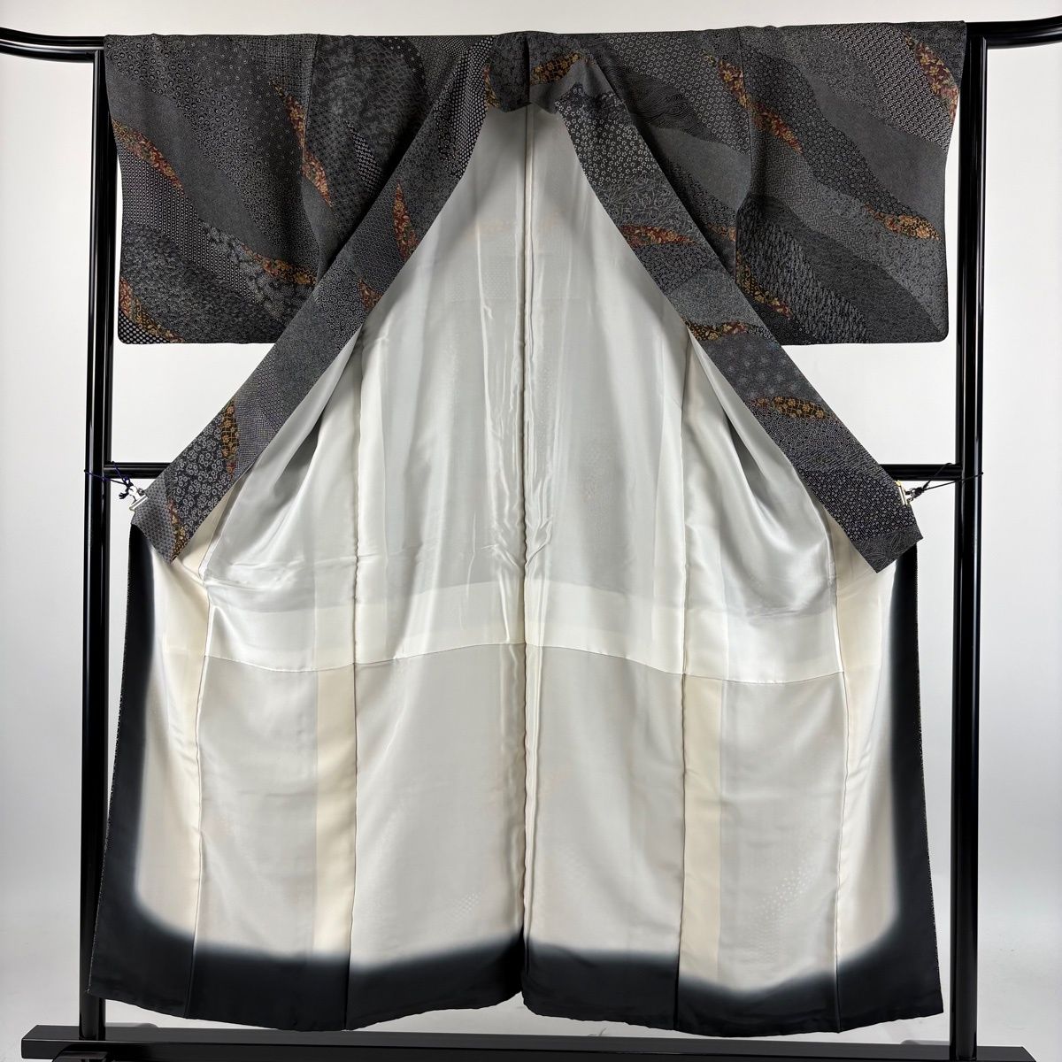 美品】 小紋 身丈152.5cm 裄丈65cm M 袷 染谷梅治 落款 花唐草 江戸小