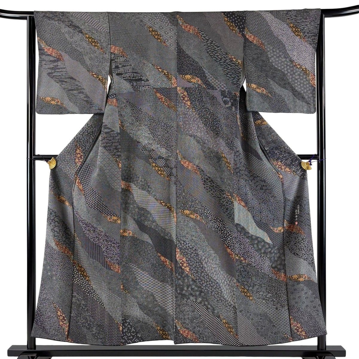 美品】 小紋 身丈152.5cm 裄丈65cm M 袷 染谷梅治 落款 花唐草 江戸小