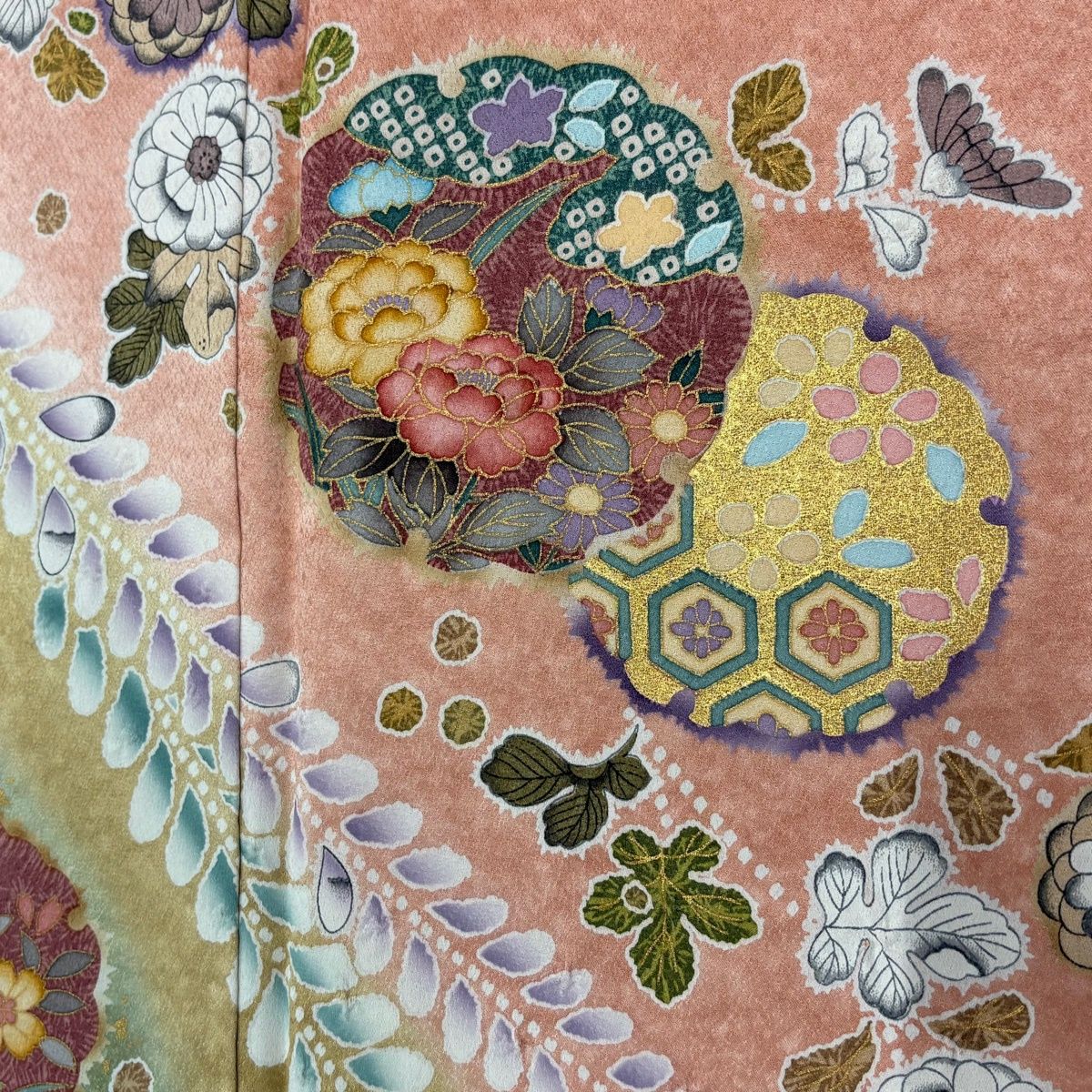 訪問着 身丈163.5cm 裄丈67cm M 袷 辻ヶ花柄 唐草 金糸