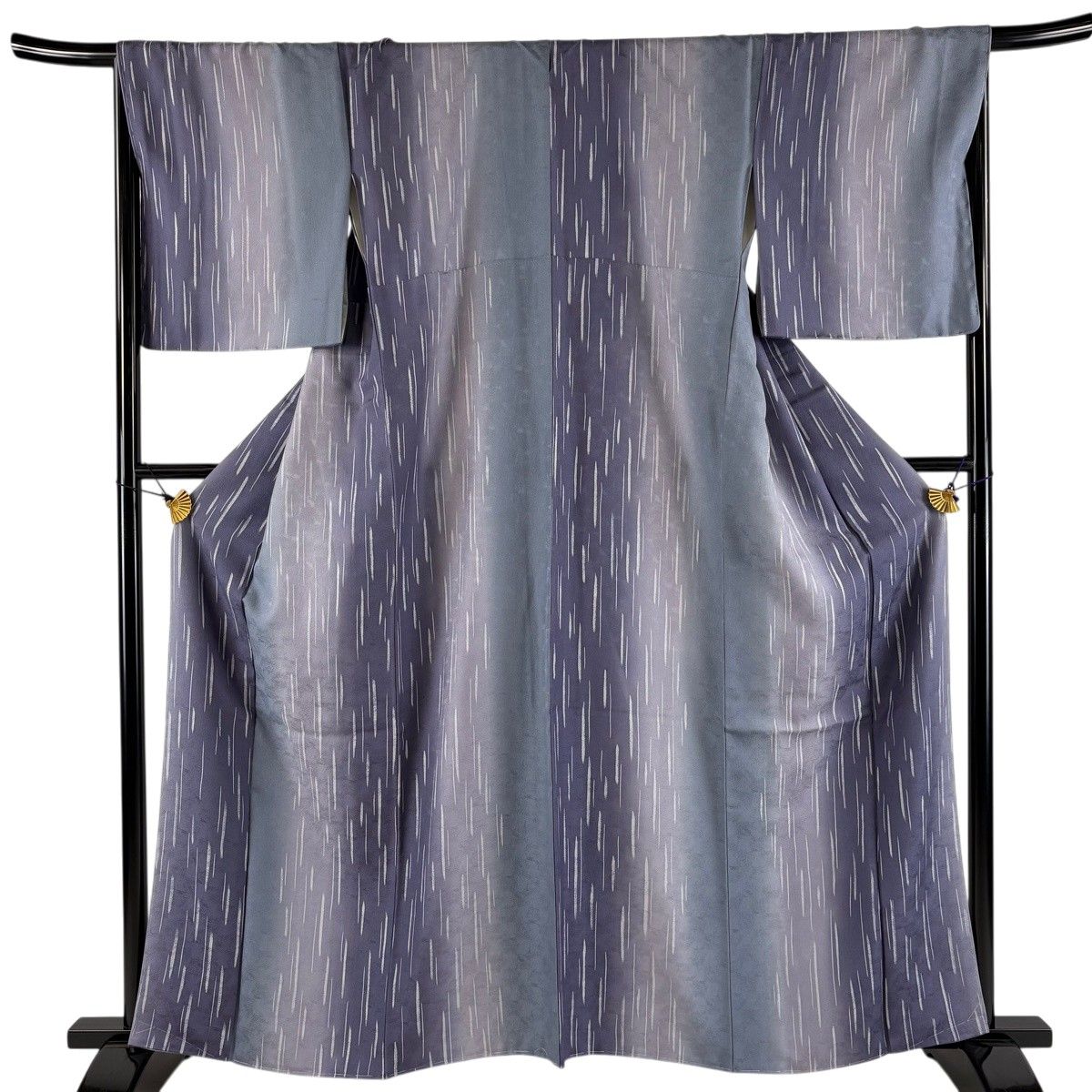 【美品】 小紋 身丈163cm 裄丈67.5cm L 袷 幾何学模様 ぼかし 紫 正絹 秀品 【中古】