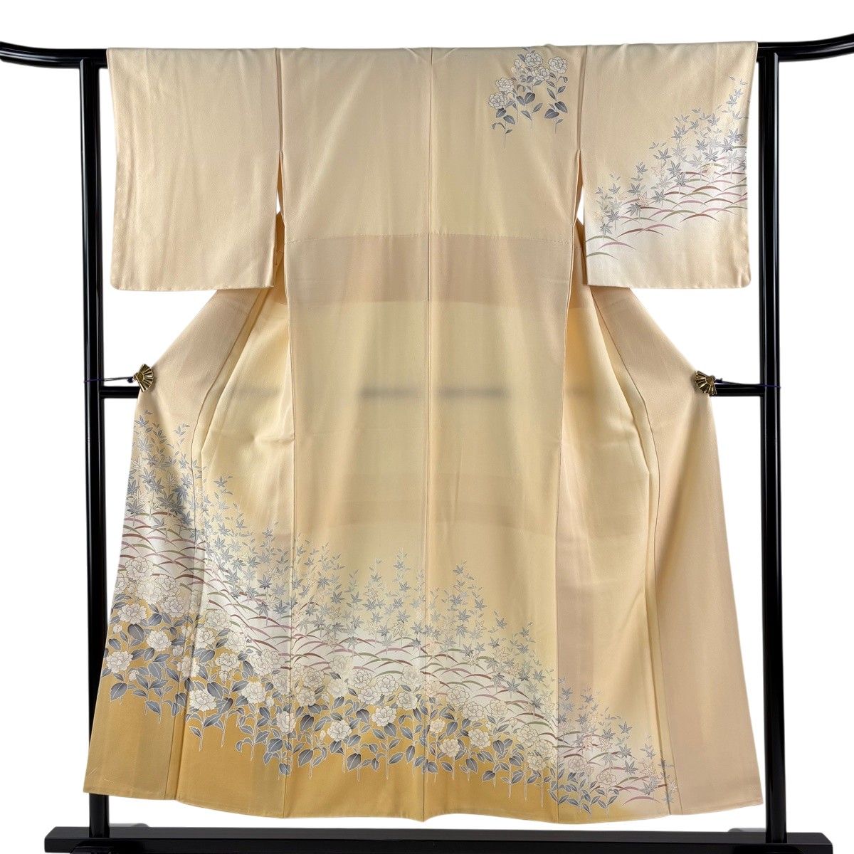 訪問着 身丈152cm 裄丈62.5cm S 袷 紅葉 芝 金彩 薄オレンジ 正絹 秀品