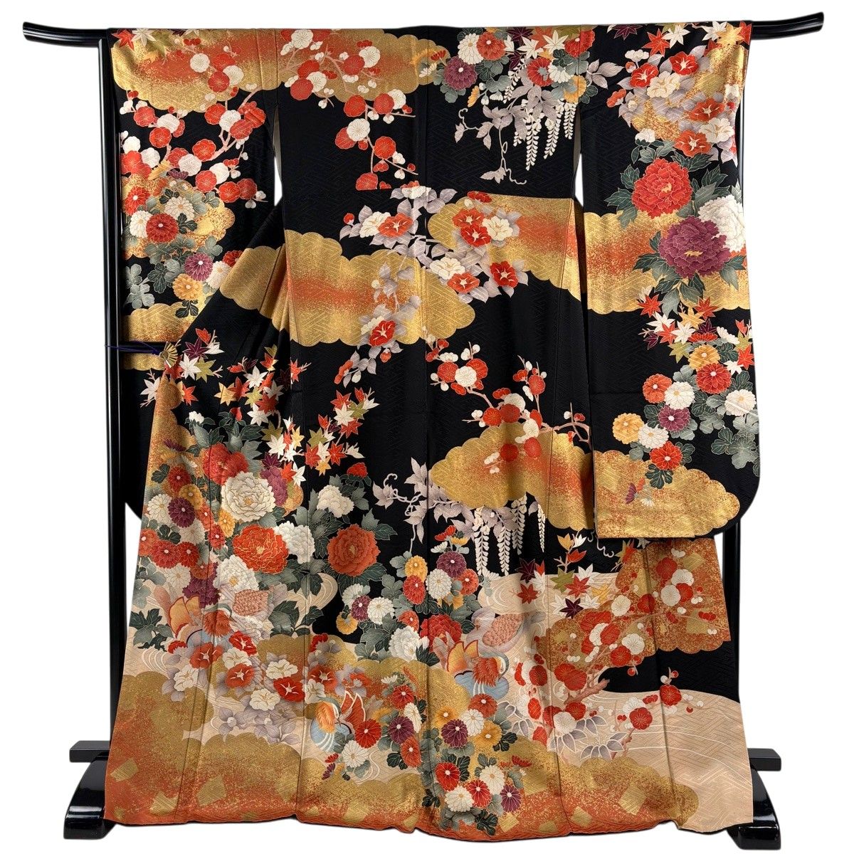 美品 振袖 身丈165.5cm 裄丈65.5cm M 袷 桜 地紋 金糸 金彩
