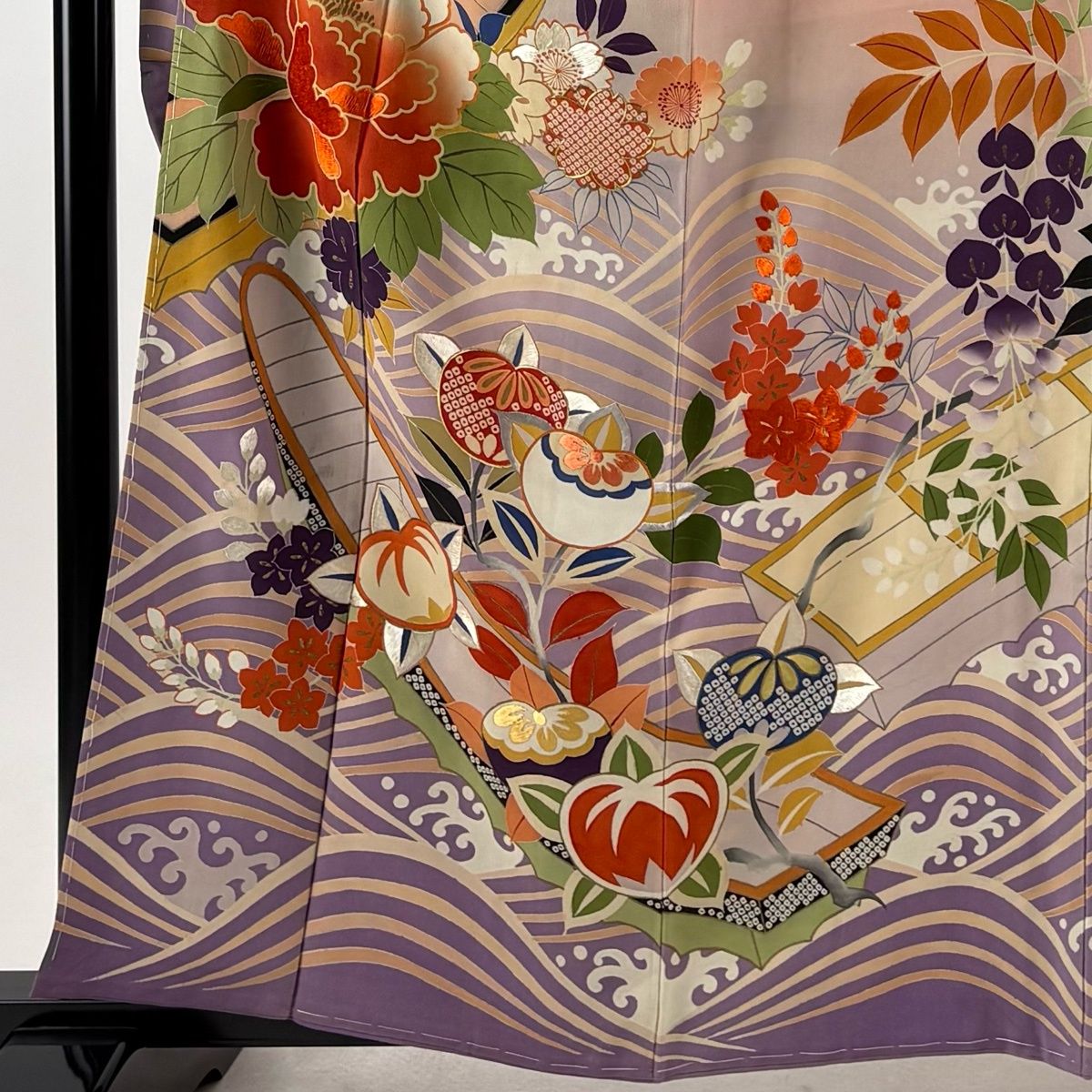 振袖 身丈161cm 裄丈65cm M 袷 苫舟 牡丹 刺繍 金彩 ピンク 正絹 秀品