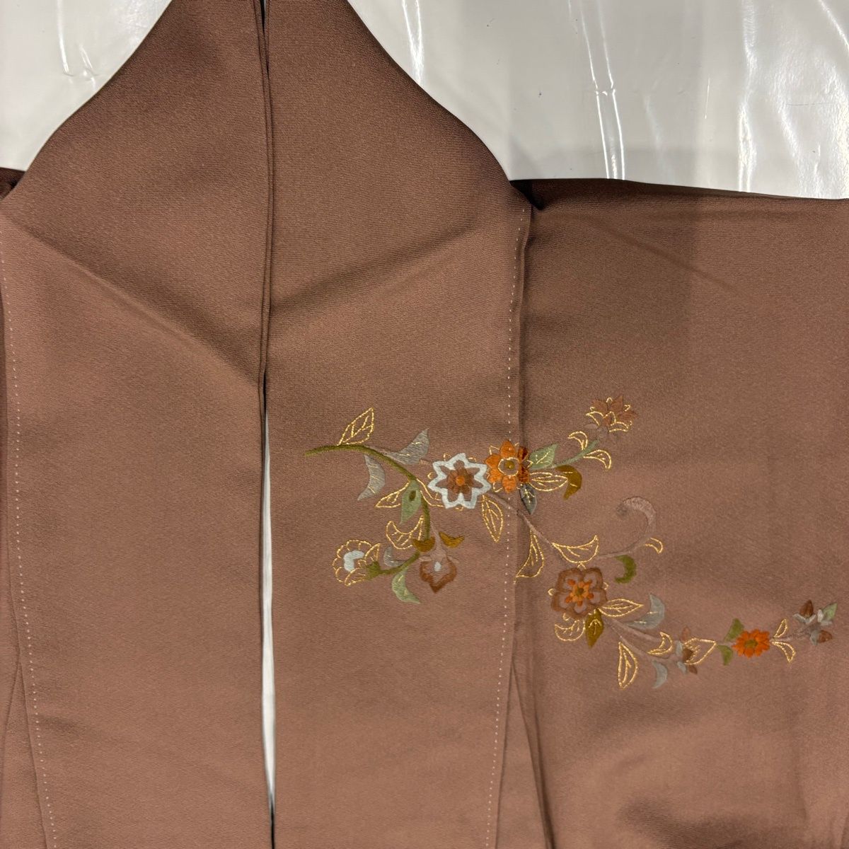 訪問着 身丈156cm 裄丈66.5cm M 袷 草花 金糸 刺繍 茶色 正絹 秀品 