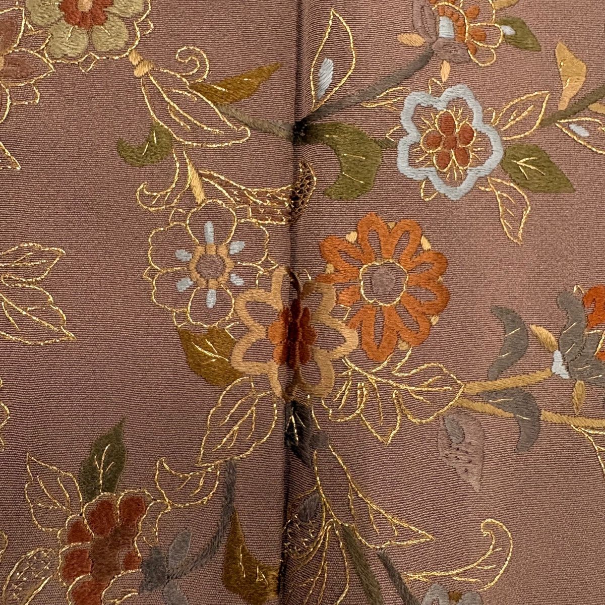 訪問着 身丈156cm 裄丈66.5cm M 袷 草花 金糸 刺繍 茶色 正絹 秀品 