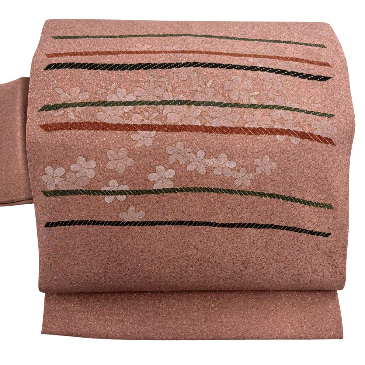 【美品】 名古屋帯 秀品 草花 組紐 金彩 ピンク 正絹 【中古】