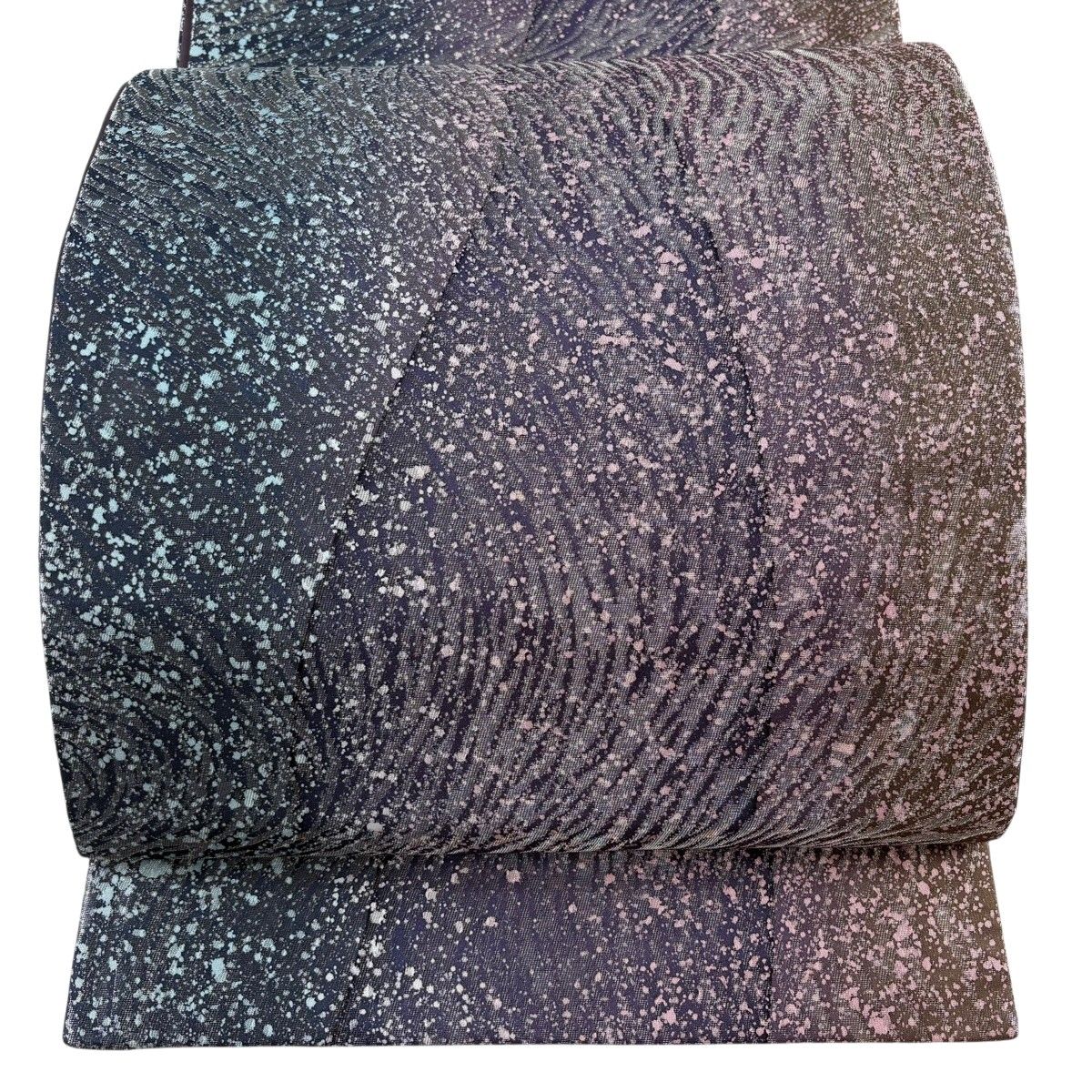 【美品】 袋帯 秀品 幾何学模様 銀糸 紫 全通 正絹 【中古】