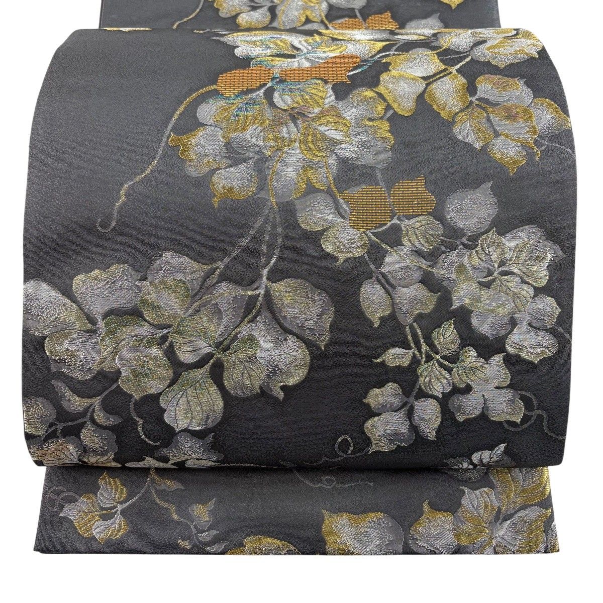【美品】 袋帯 秀品 やまと 蔦 金糸 箔 灰色 六通 正絹 【中古】