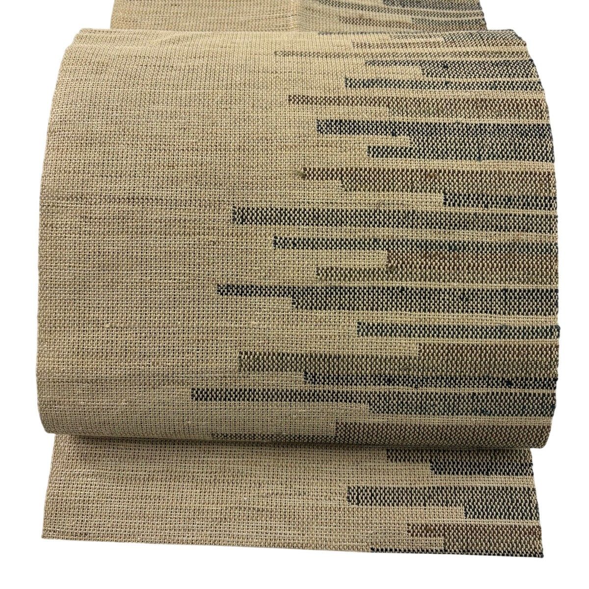 名古屋帯 秀品 夏帯 八寸名古屋帯 松葉仕立て 縞 ベージュ 正絹 【中古】