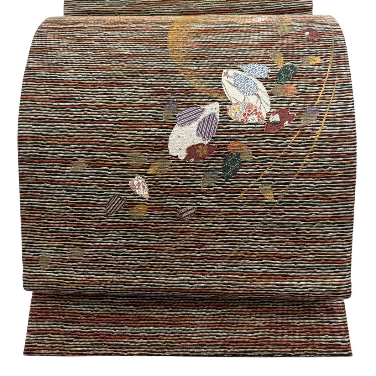 【美品】 袋帯 秀品 やまと 花弁 月 金彩 茶色 お太鼓柄 正絹 【中古】