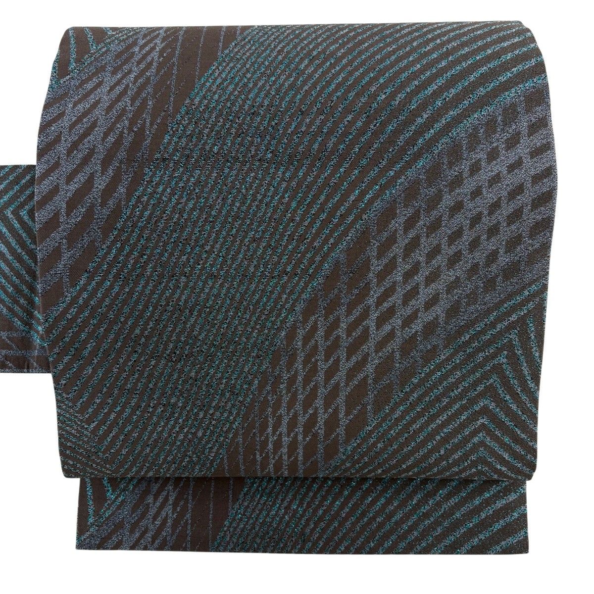 【美品】 名古屋帯 秀品 幾何学模様 箔 焦茶色 正絹 【中古】