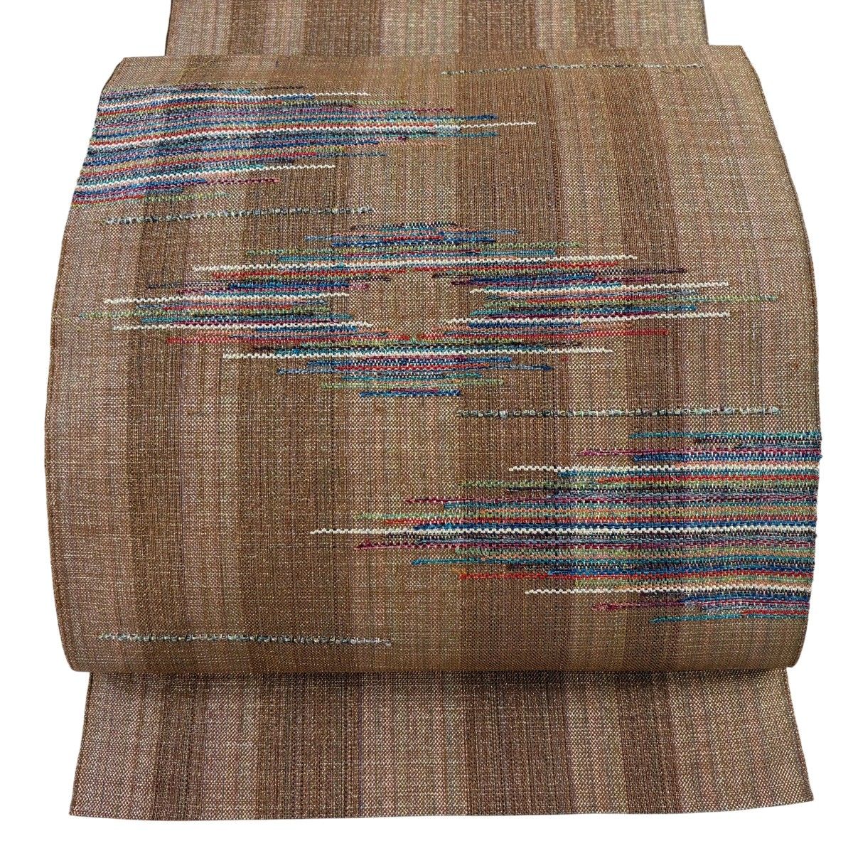 【美品】 名古屋帯 秀品 八寸名古屋帯 松葉仕立て 霞 縞 金銀糸 薄茶色 正絹 【中古】