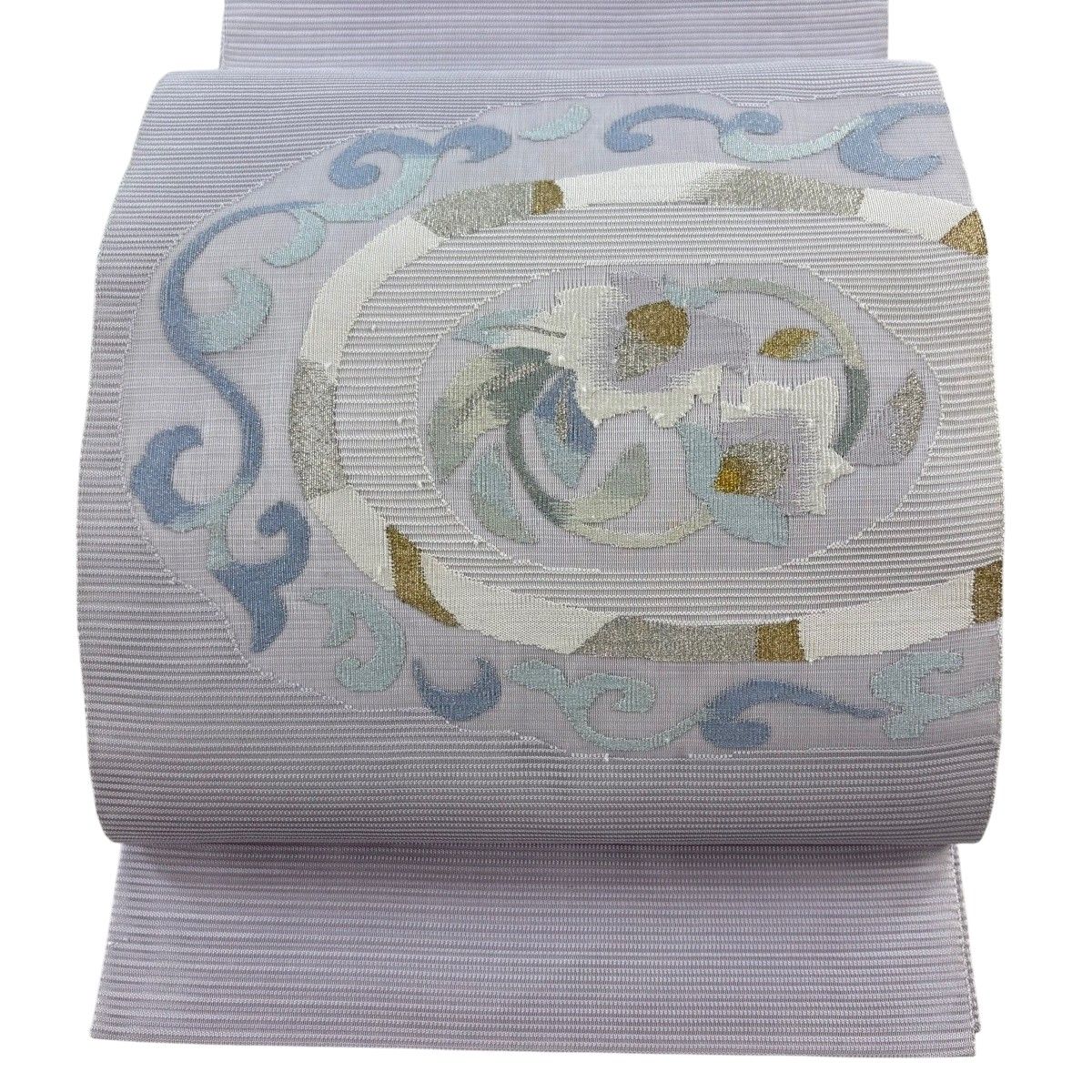 袋帯 秀品 夏帯 絽 草花 金銀糸 薄紫 お太鼓柄 正絹 【中古】