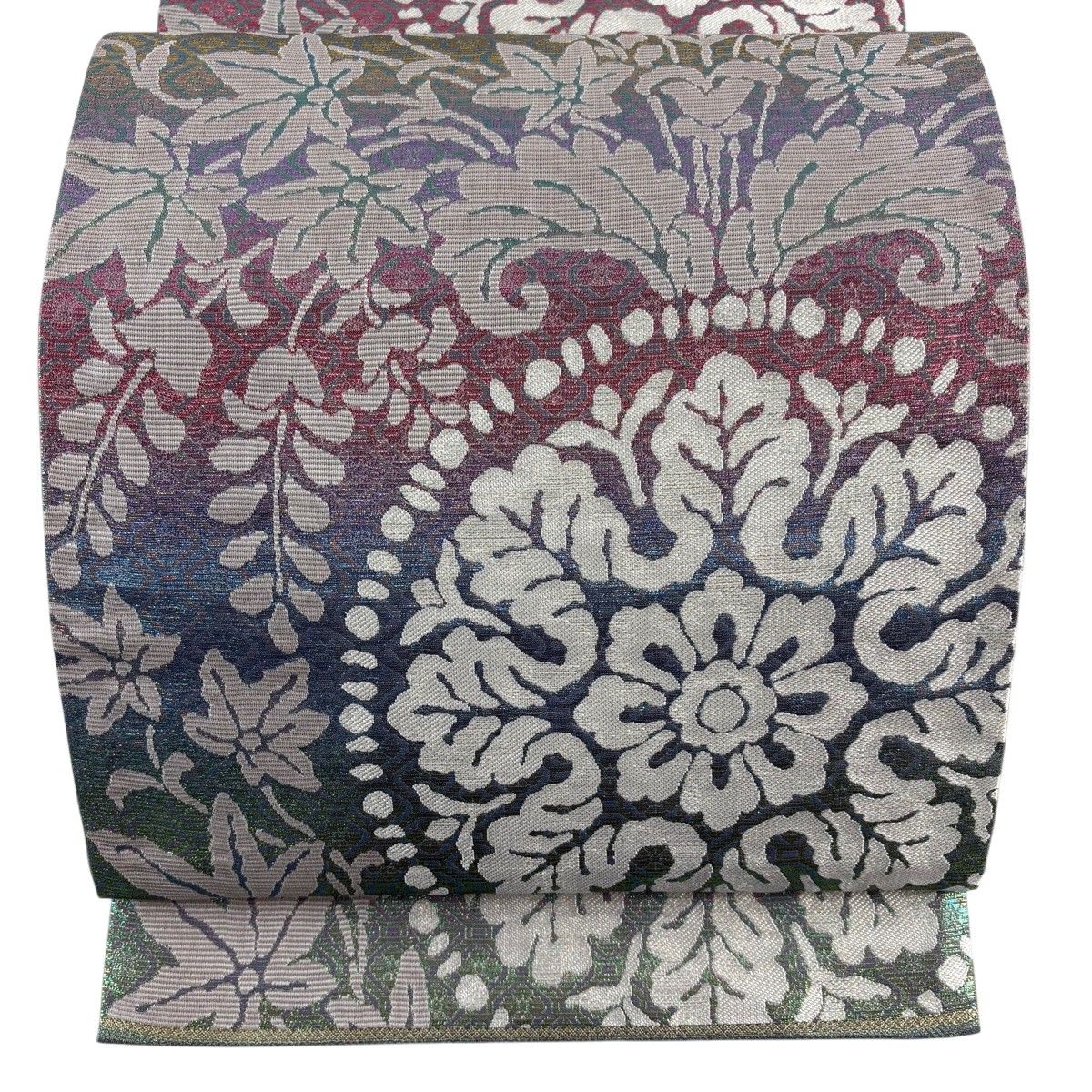 袋帯 秀品 華文 菱 箔 ラメ糸 赤紫 六通 正絹 【中古】