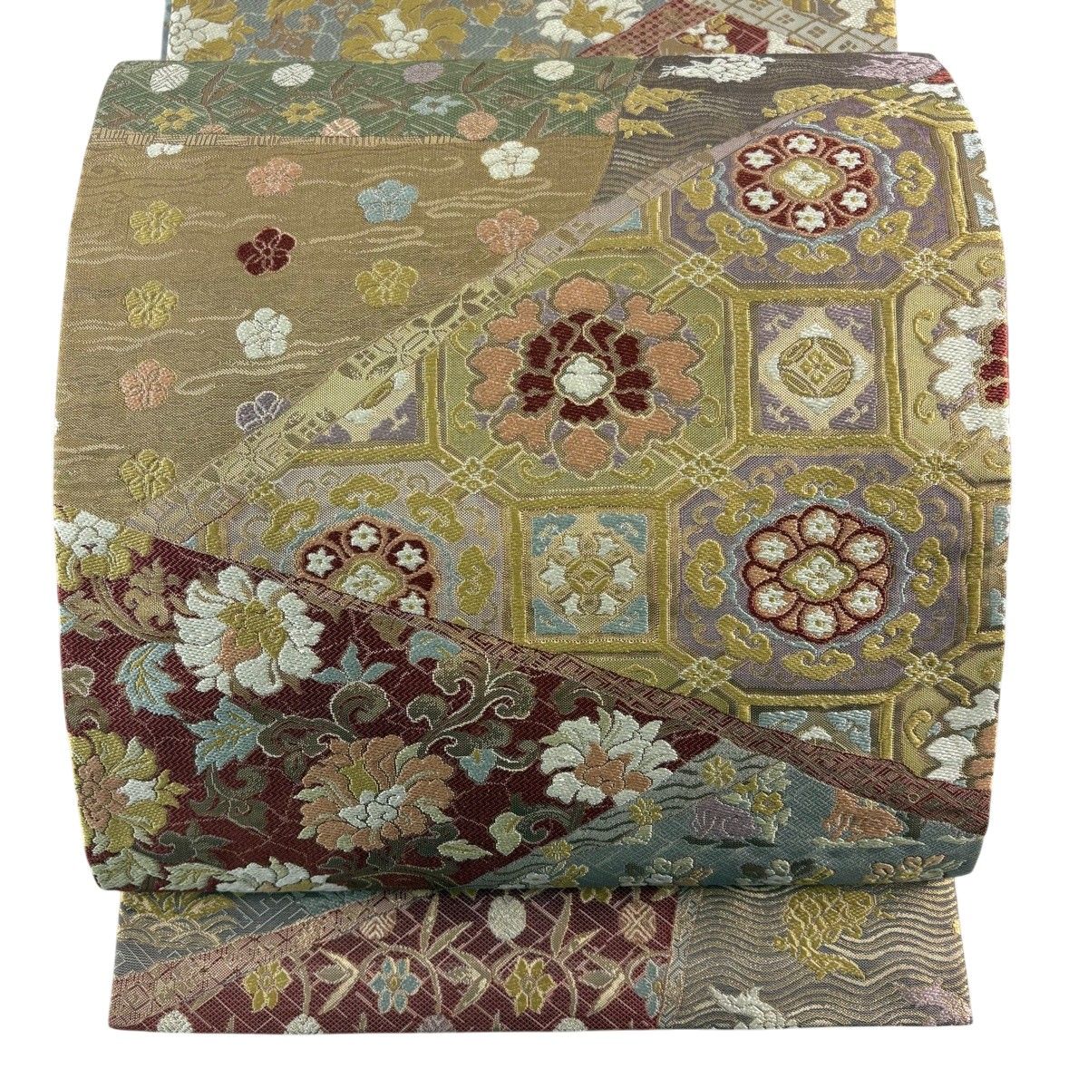 袋帯 秀品 蜀江華文 名物裂 箔 灰紫 お太鼓柄 正絹 【中古】