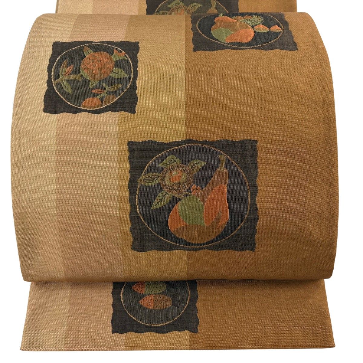 【美品】 袋帯 秀品 関西仕立て 紹巴 古今絵巻 生り物 縞 茶色 六通 正絹 【中古】 6,336円