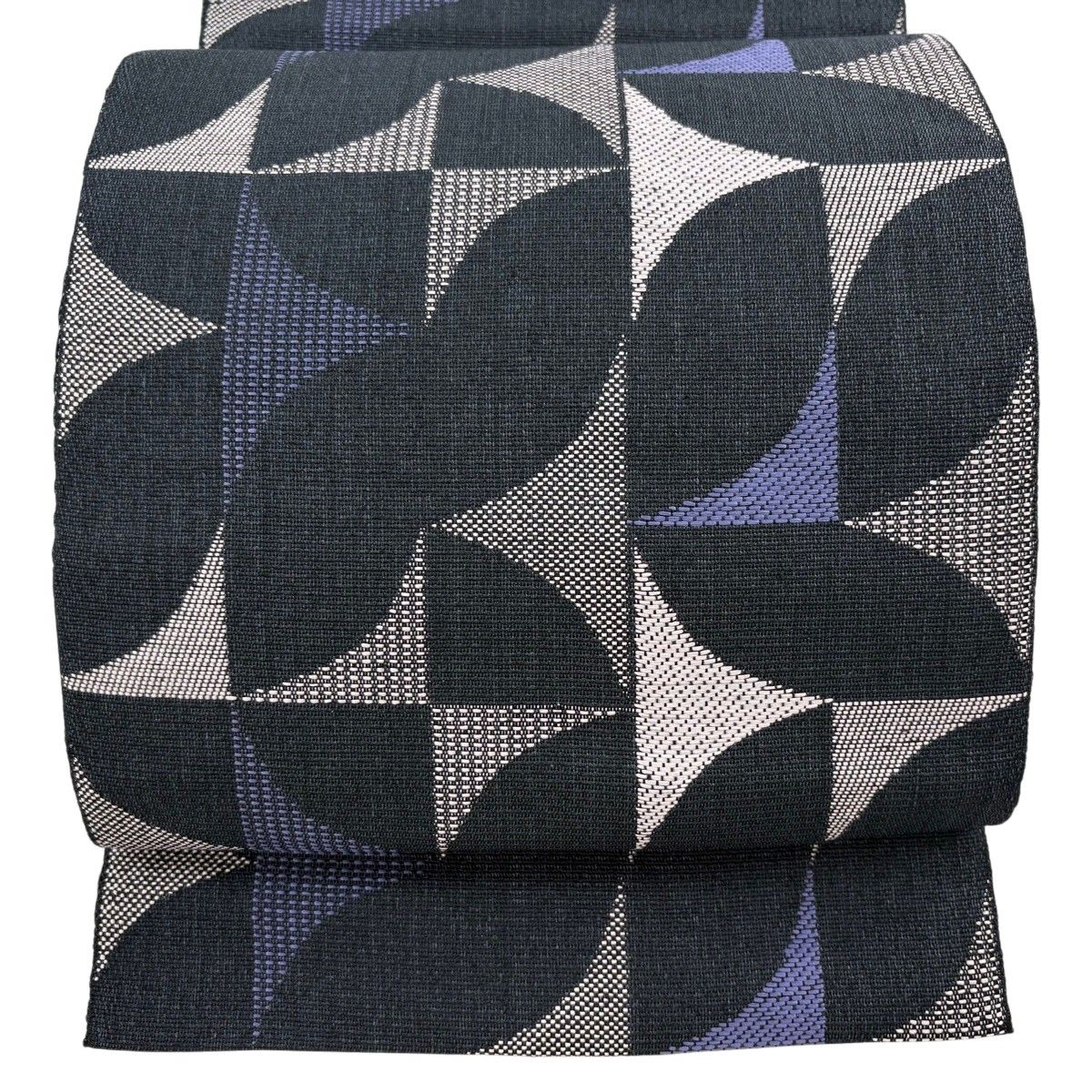 【美品】 名古屋帯 秀品 八寸名古屋帯 松葉仕立て 幾何学 黒灰 正絹 【中古】 9,088円