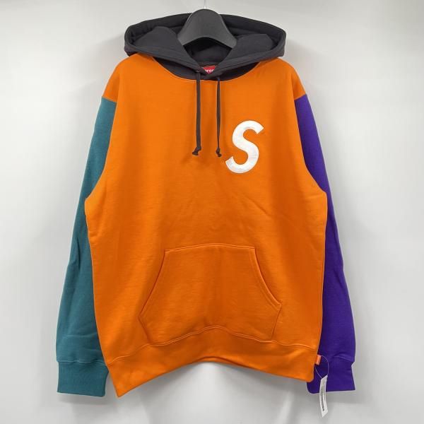 【中古】Supreme 19SS S Logo Colorblocked Hooded Sweatshirt オレンジ シュプリーム[17]