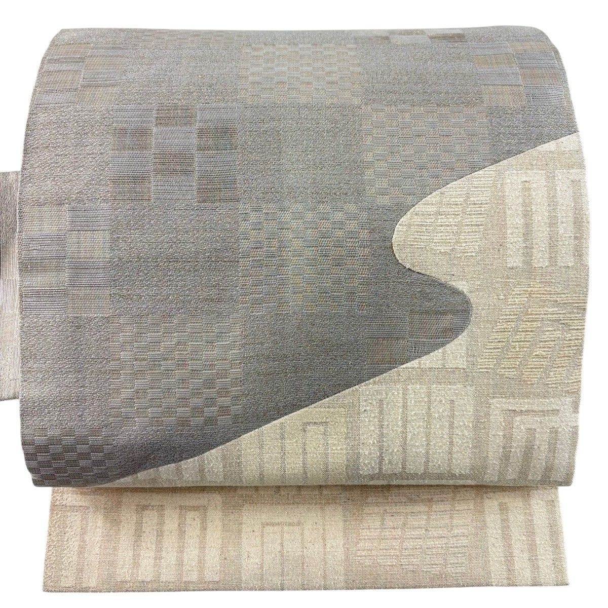 【美品】 名古屋帯 秀品 洛楽人 落款 源氏香 市松 金糸 ベージュ 正絹 【中古】 8,378円